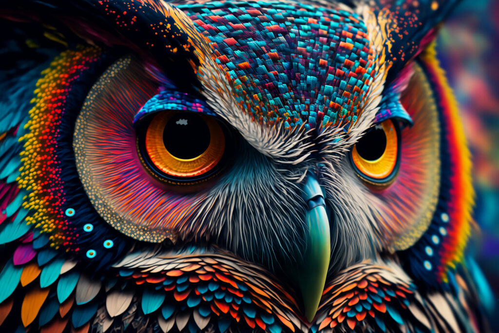 Generative AI created rainbow owl